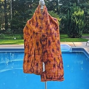 Scarf Handcrafted Wool and silk NWT 72"x10"  Fall Oranges Brown Beau…